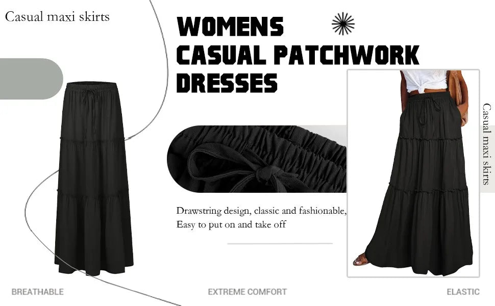Women's Fashion Solid Color Skirts Ruffled layered skirt High waist elasticated ruffled Tie long skirt summer Loose Skirt faldas