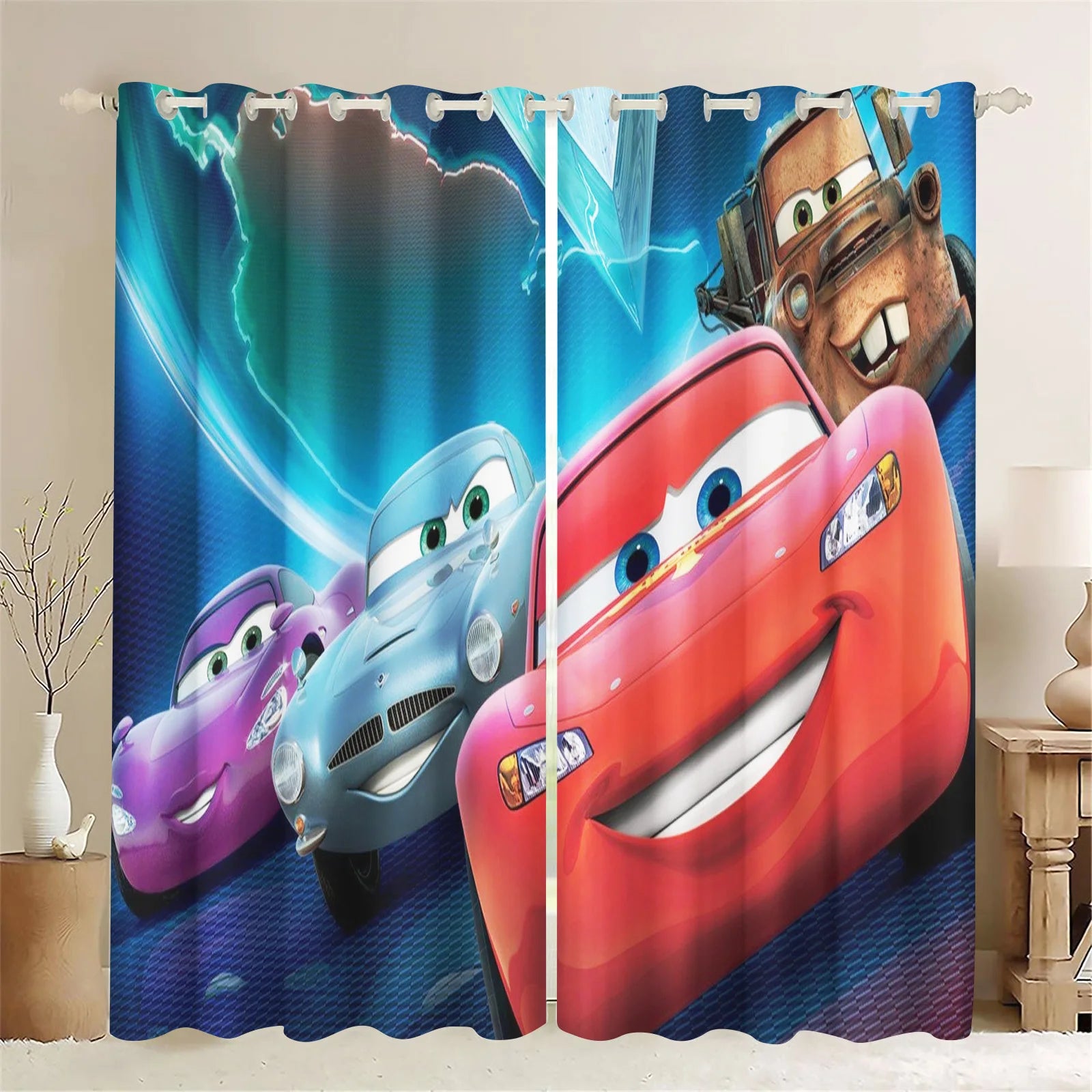 Lightning McQueen Series Curtains For Living Room Luxury Set Home Decor Blackout Curtains Balcony Screen Dustproof Cartoon Home