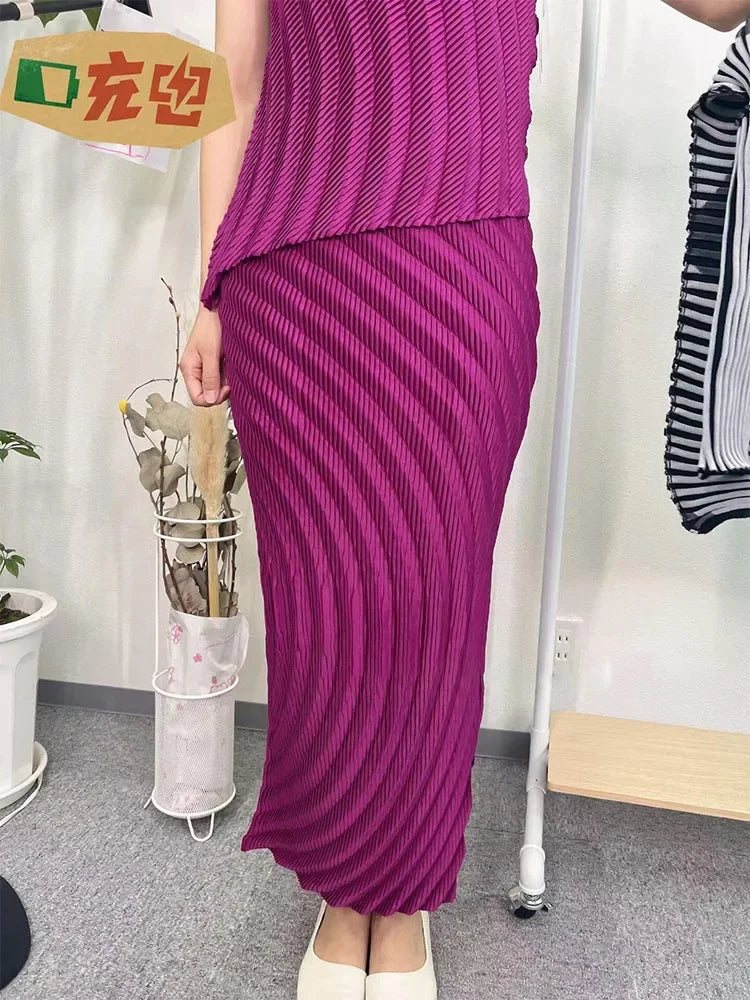 YUDX Pleated Half Skirt 2024 Autumn Half Skirt Women Solid Versatile Design Sense Casual Simple High Waist Mid-length Skirt