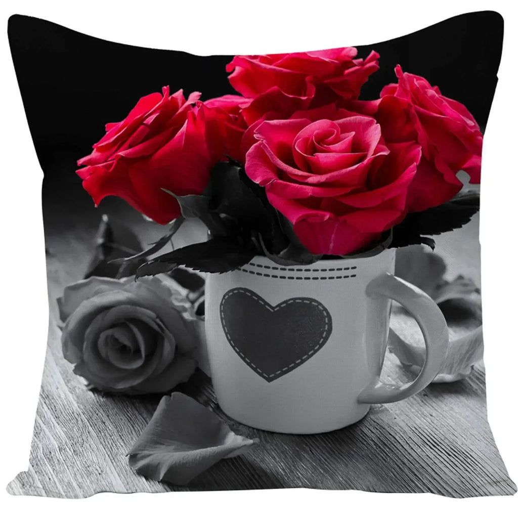 Poetic Red Rose Flower Print Polyester Pillowcase Sofa Cushion Cover Home Improvement  Decor Square 45x45