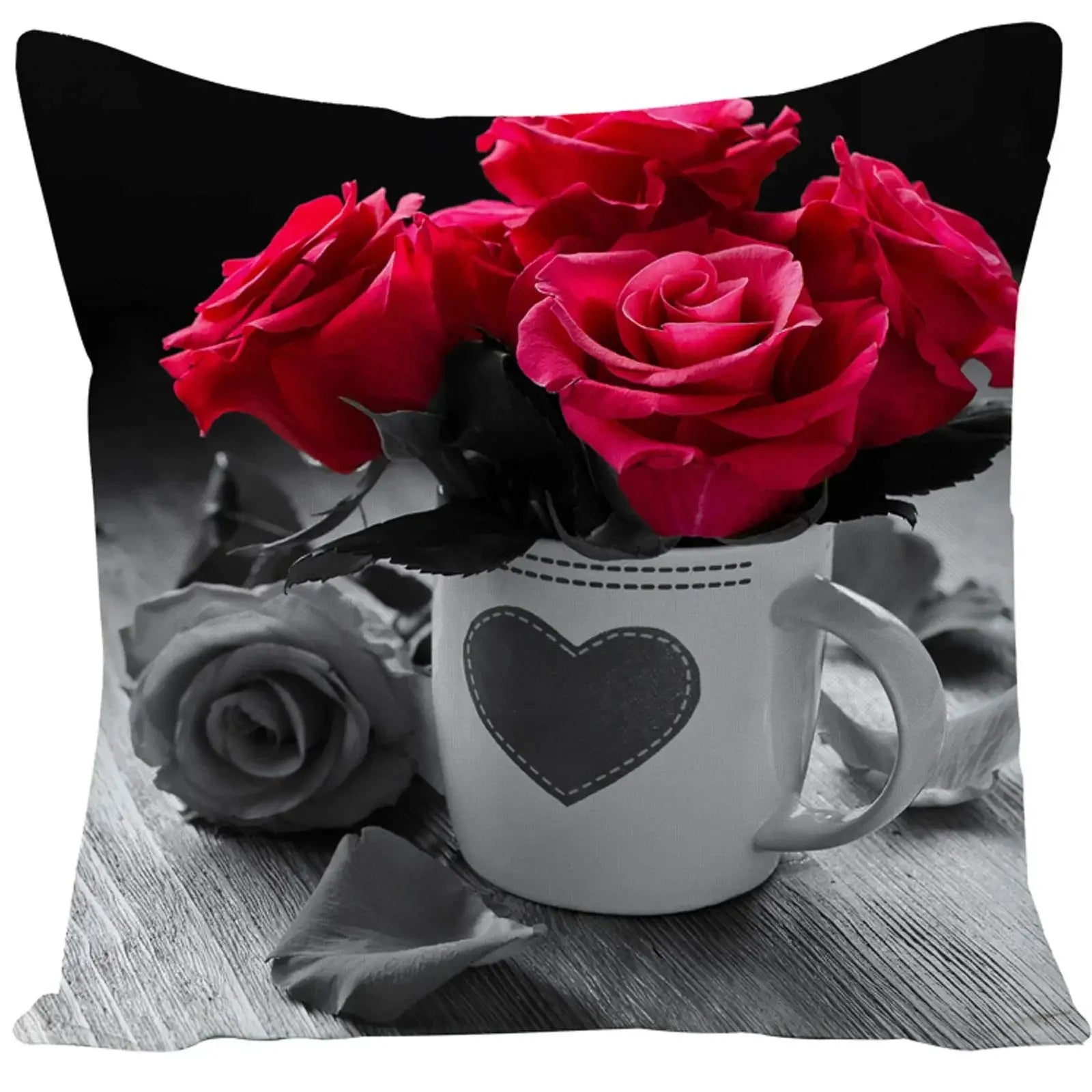 Poetic Red Rose Flower Print Polyester Pillowcase Sofa Cushion Cover Home Improvement  Decor Square 45x45