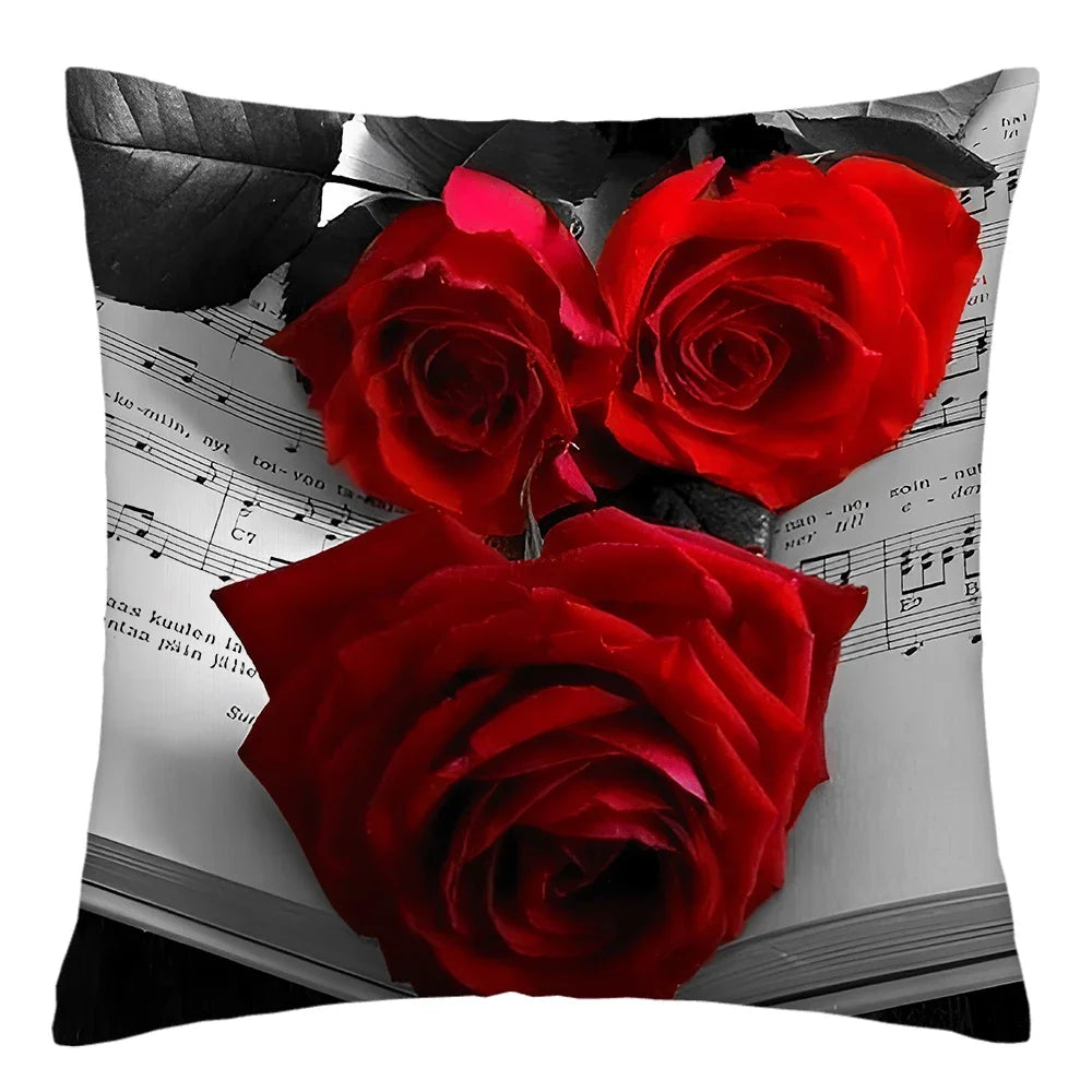 Poetic Red Rose Flower Print Polyester Pillowcase Sofa Cushion Cover Home Improvement  Decor Square 45x45