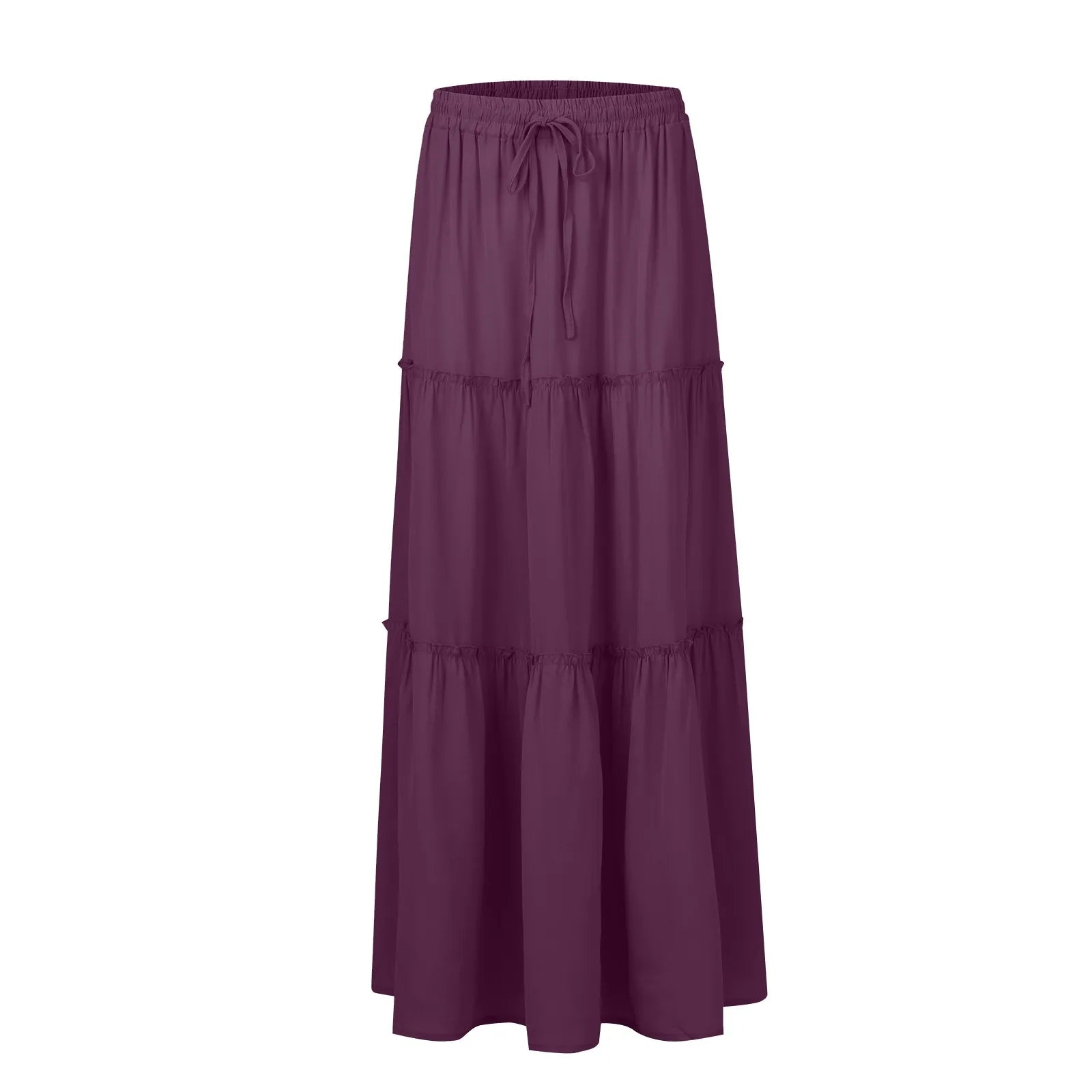 Women's Fashion Solid Color Skirts Ruffled layered skirt High waist elasticated ruffled Tie long skirt summer Loose Skirt faldas