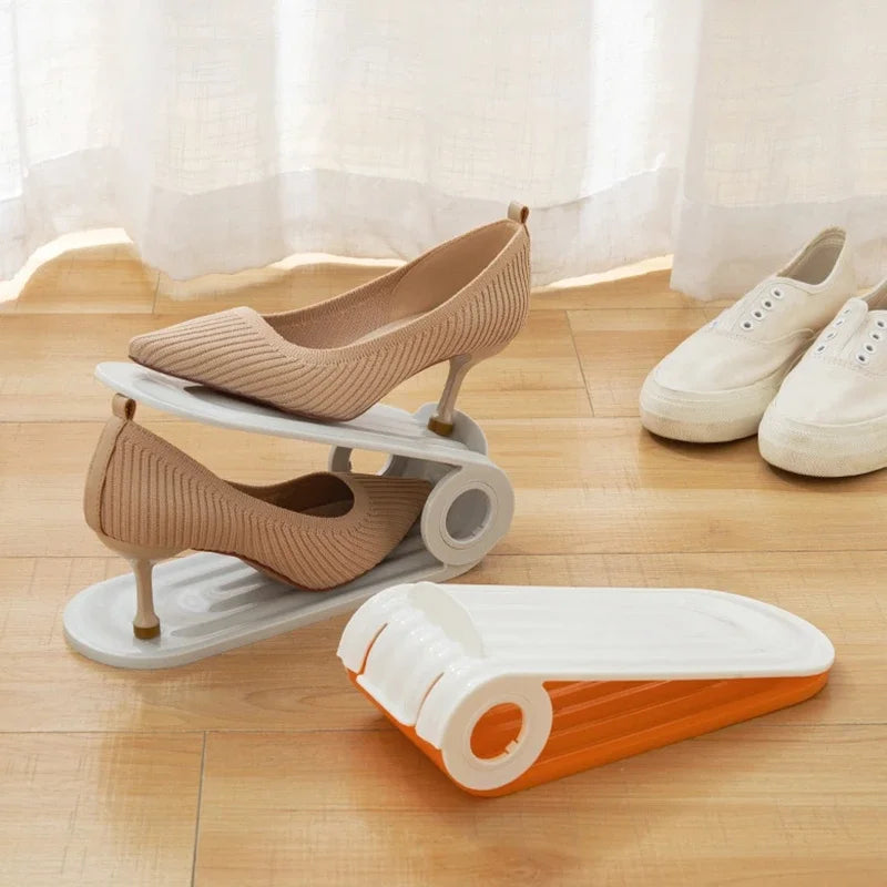 2pcs/set Adjustable Shoe Support Rack Double Layer PP Shoe Slots Organizer Adjustable Height Space Saving Orderly Organization