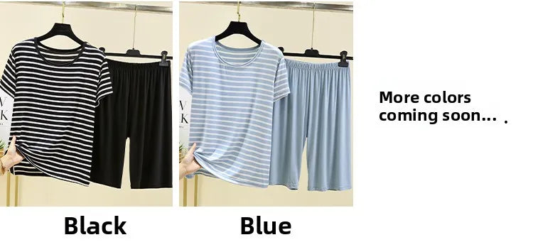 Modal Striped Spwear Set Women Summer Thin Loose ort Sve Casual orts Two Piece Set Comfortable Breathable Nightgown