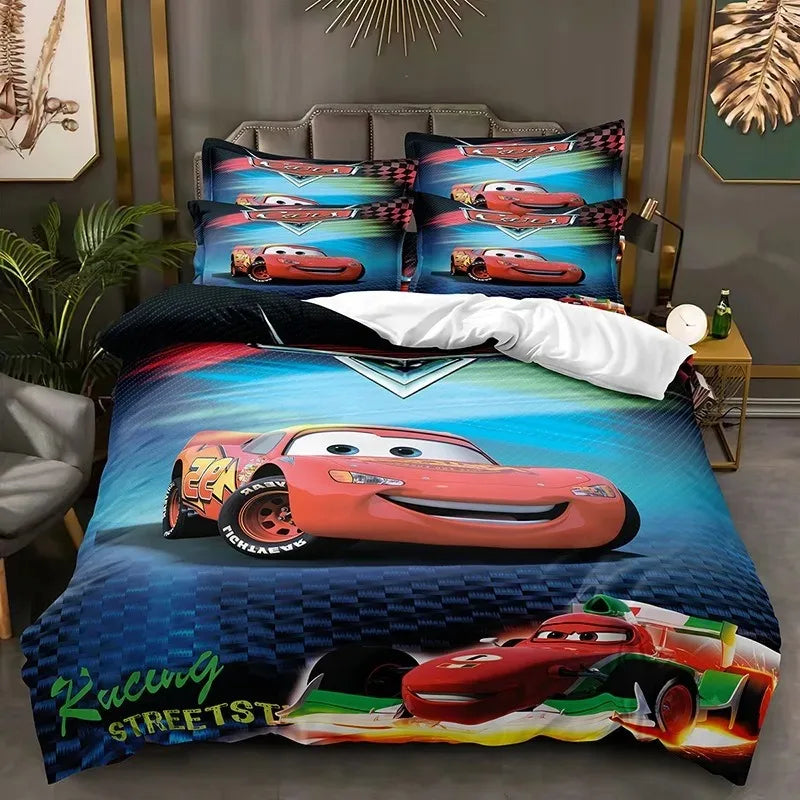 Cartoon Cars Bedding Set Lightning McQueen Duvet Cover Boy's Bedclothes Bed Linen Gift for Kids