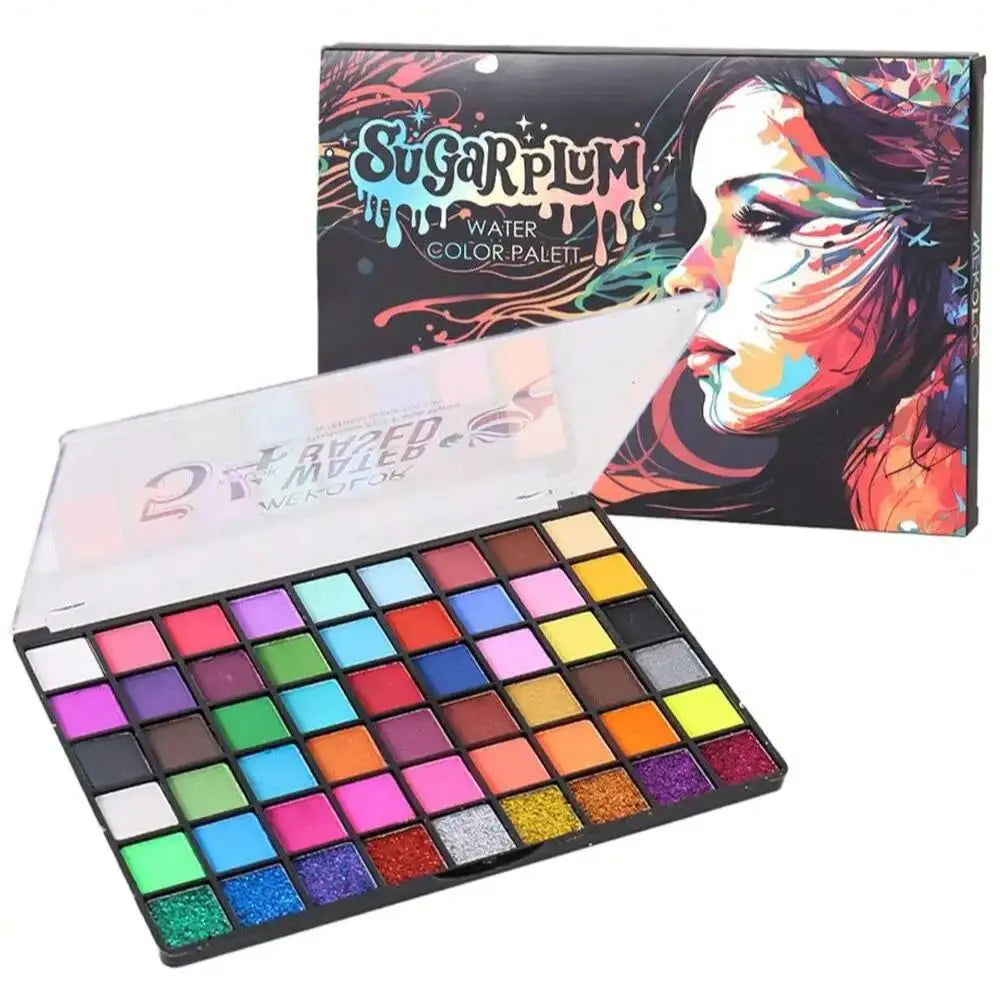 1 boîte de set de peinture pour visage de 54 couleurs, palette d'eyeliner à activer à l'eau, maquillage principal, poudre de peinture pour palette, peinture pour visage professionnelle.