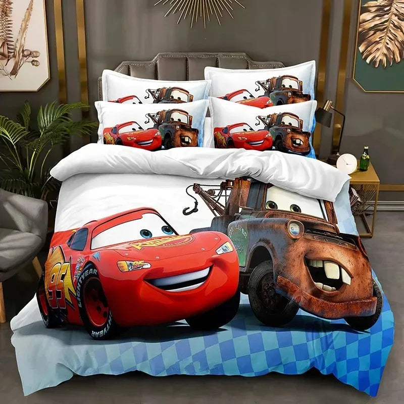 Cartoon Cars Bedding Set Lightning McQueen Duvet Cover Boy's Bedclothes Bed Linen Gift for Kids