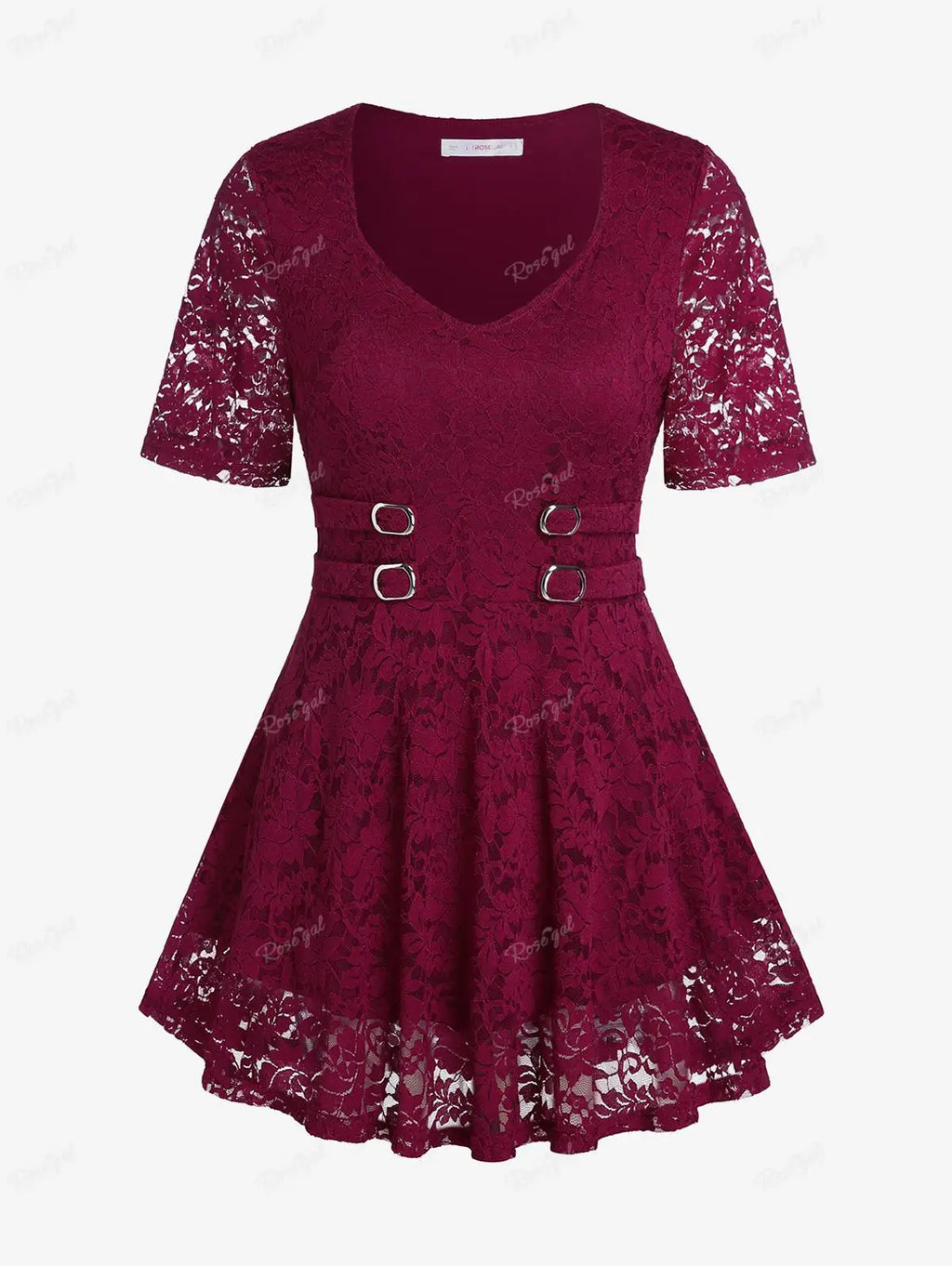 ROSEGAL Blouse à Lacets Bouclée Grande Taille & Courbes pour Femmes, T-shirts à Col, Mode Printemps Été, Nouveaux Tops