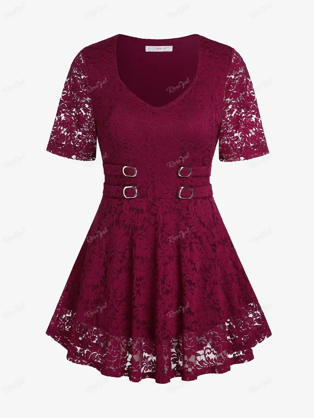 ROSEGAL Blouse à Lacets Bouclée Grande Taille & Courbes pour Femmes, T-shirts à Col, Mode Printemps Été, Nouveaux Tops