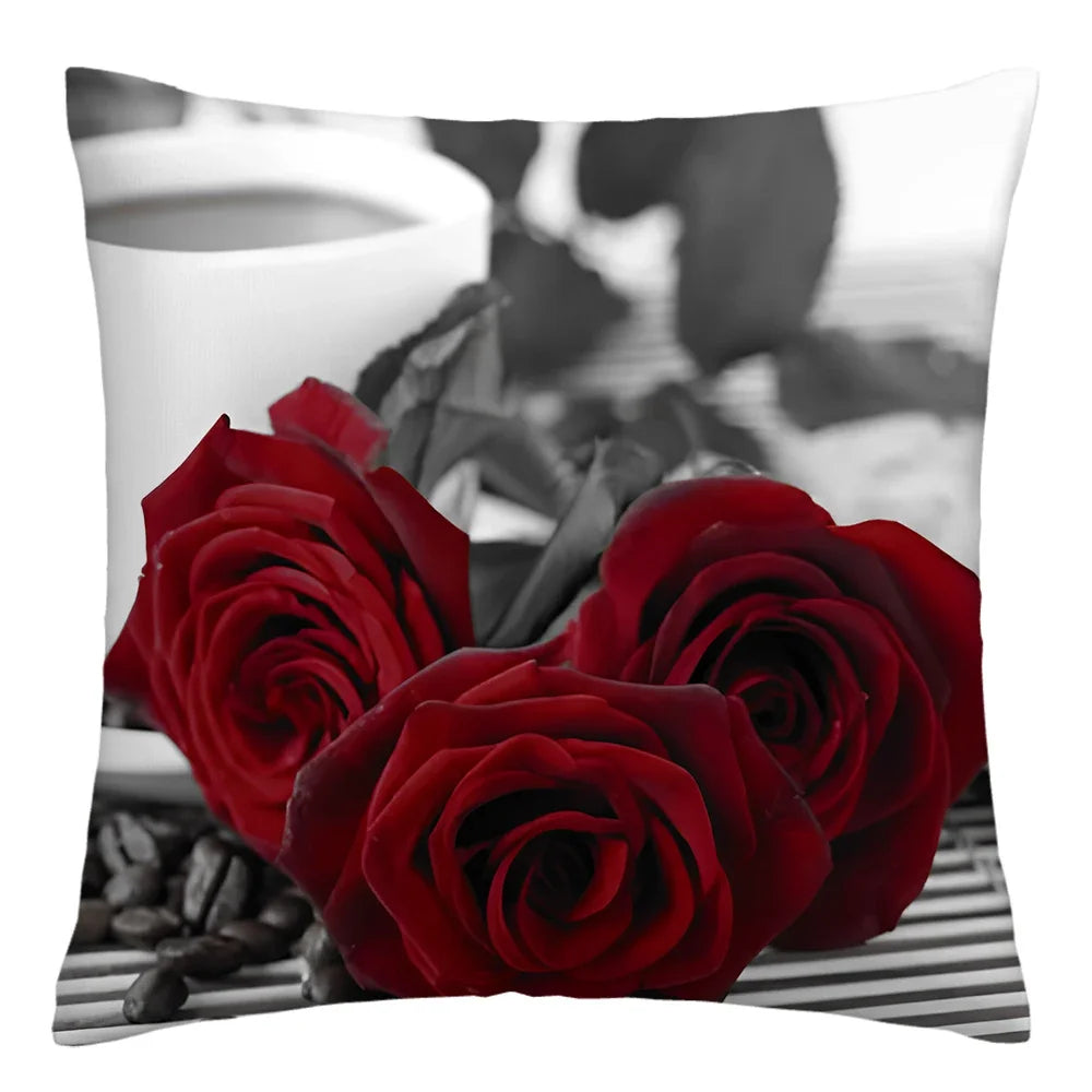 Poetic Red Rose Flower Print Polyester Pillowcase Sofa Cushion Cover Home Improvement  Decor Square 45x45