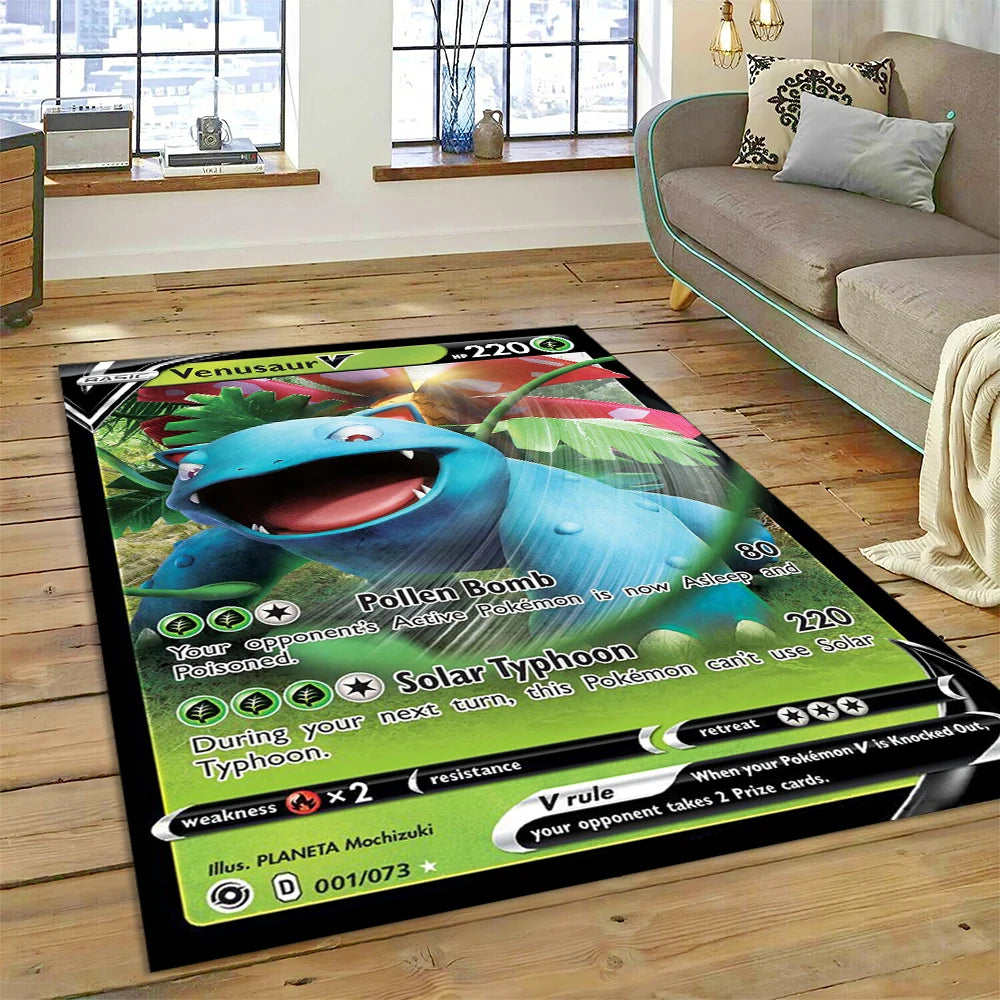 2025 New Pokemon Gold Card Pikachu Cartoon Gift Carpet Rug for Bedroom Living Room Home Sofa Decoration,Children Decor Floor Mat