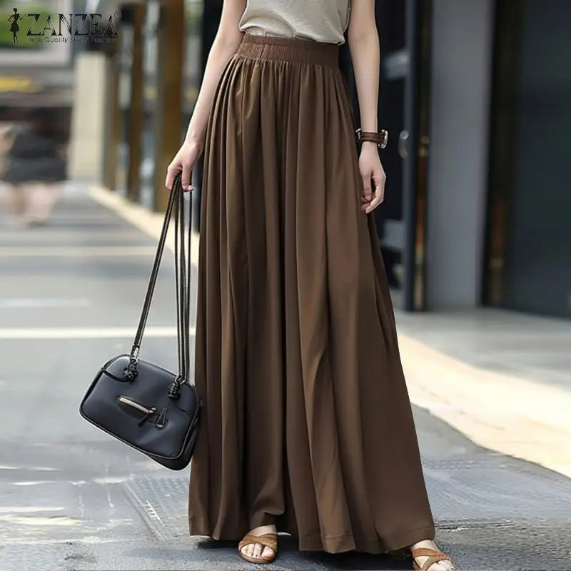 ZANZEA Casual Loose Korean Fashion Long Jupes Ruffled Streetwear Solid High Waist A-line Faldas Women Autumn 2024 Maxi Skirts