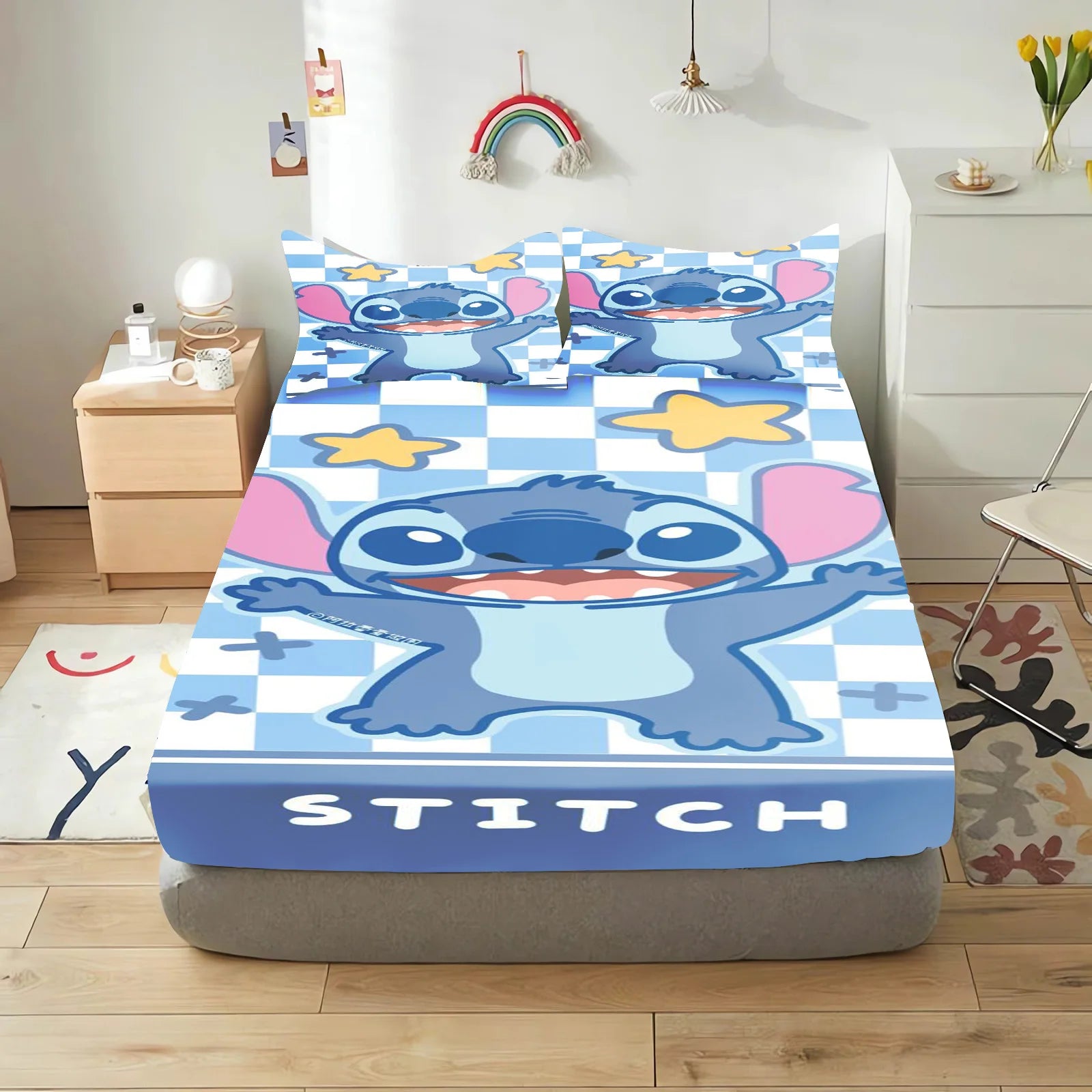 Stitch Cute Printed Cartoon Bedding Set Fitted Sheet Universal, Suitable For Children And Adults Nordica Plush Home Decor