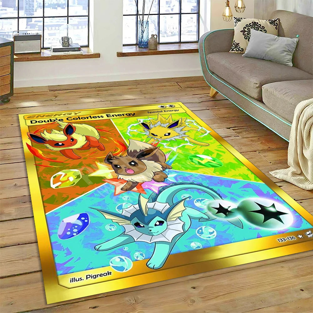 2025 New Pokemon Gold Card Pikachu Cartoon Gift Carpet Rug for Bedroom Living Room Home Sofa Decoration,Children Decor Floor Mat