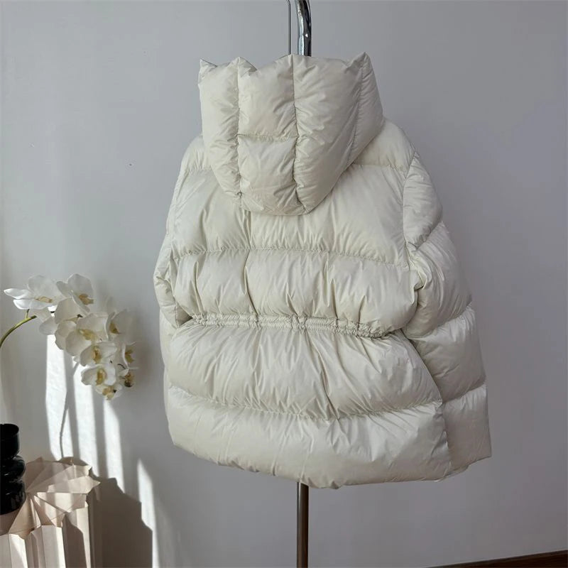 Winter Drawstring Lace-up Snow Women's Warm Down Jacket Hooded Puffer Jacket Women Parkas High Quality Cotton Padded Coat