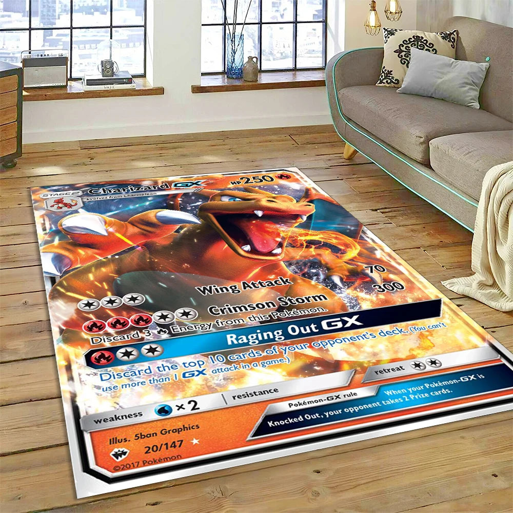 2025 New Pokemon Gold Card Pikachu Cartoon Gift Carpet Rug for Bedroom Living Room Home Sofa Decoration,Children Decor Floor Mat