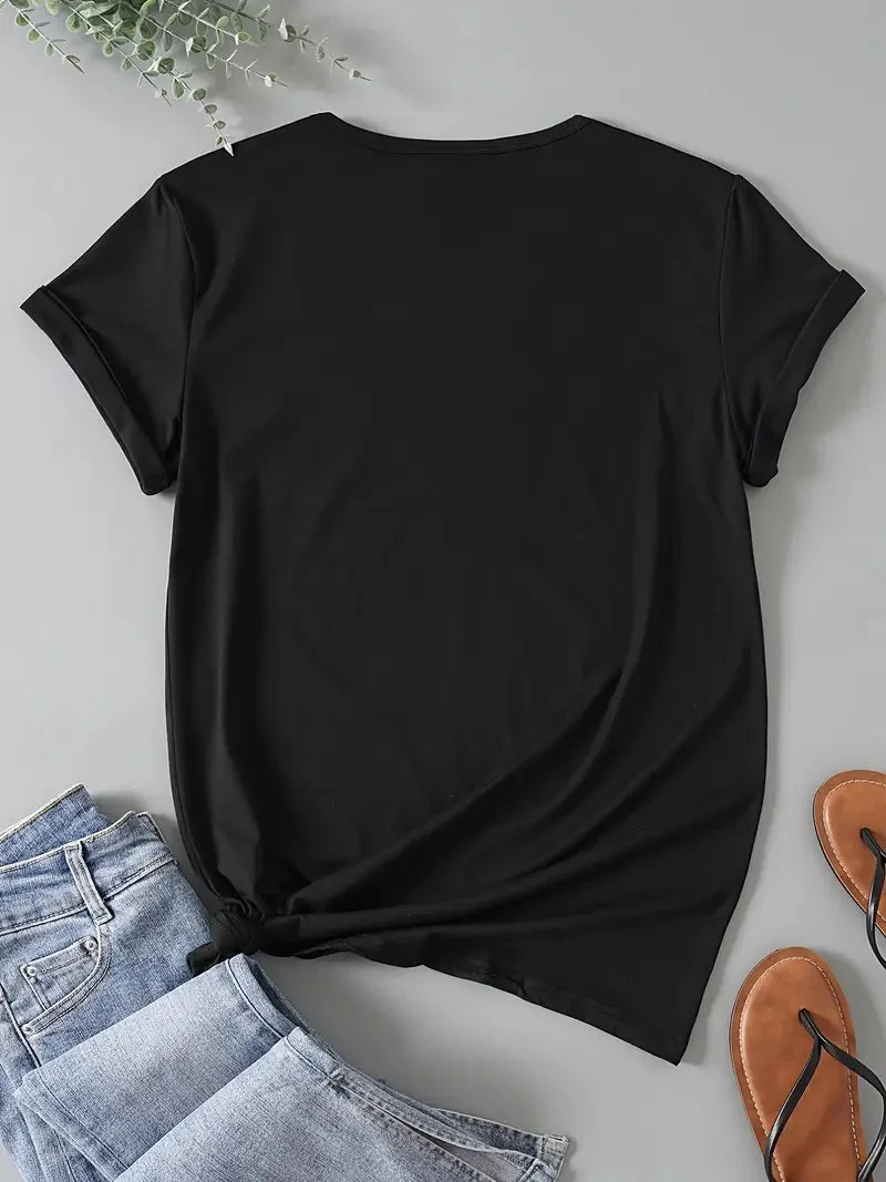 Plus Size PARIS Print T-shirt Short Sleeve Crew Neck Casual Top For Summer & Spring Women's Clothing