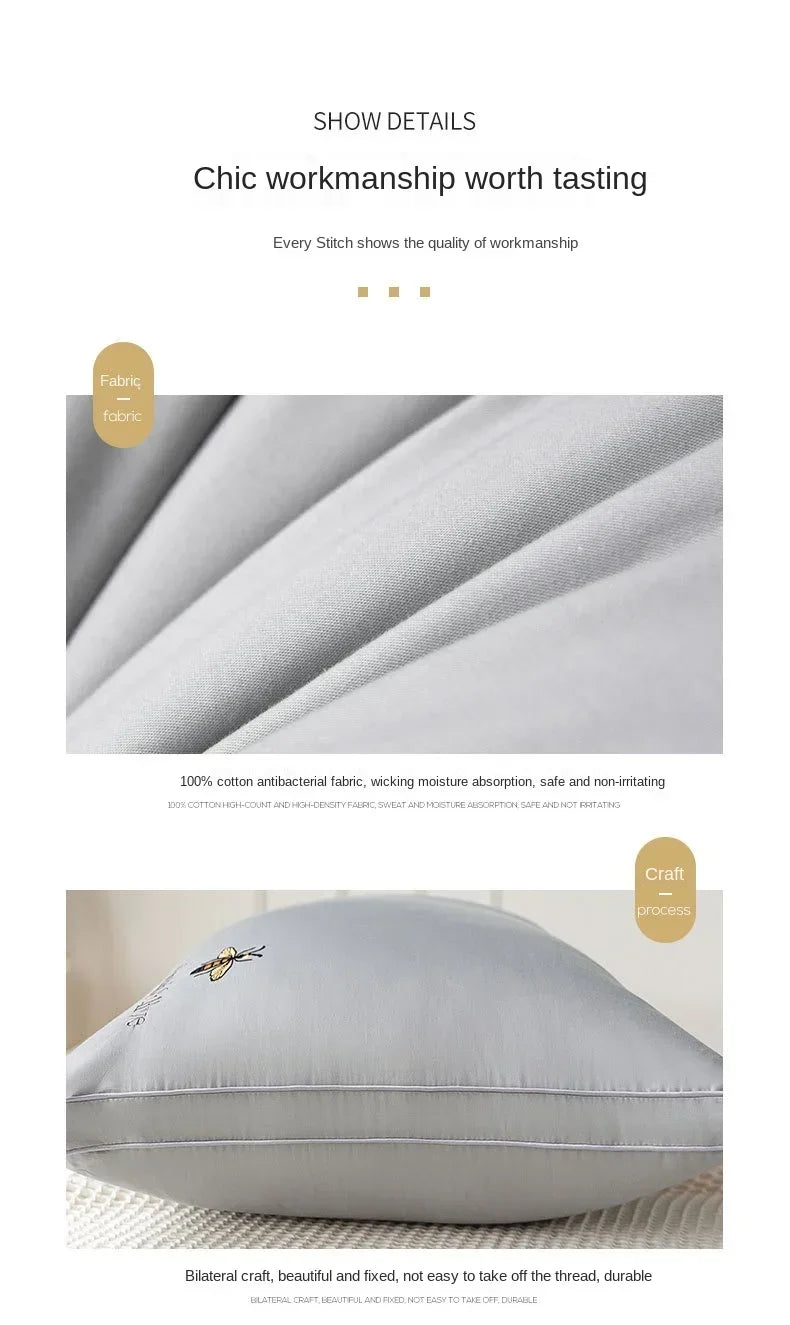 Oreiller en coton et fibre de soja 100% Core Oreillers en coton lavables Oreillers de qualité A Oreiller bas Oreiller moyen Oreiller haut Oreillers cervicaux pour le sommeil