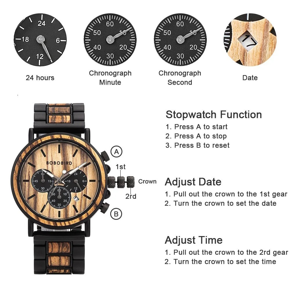 BOBO BIRD Montre homme cadre en bois