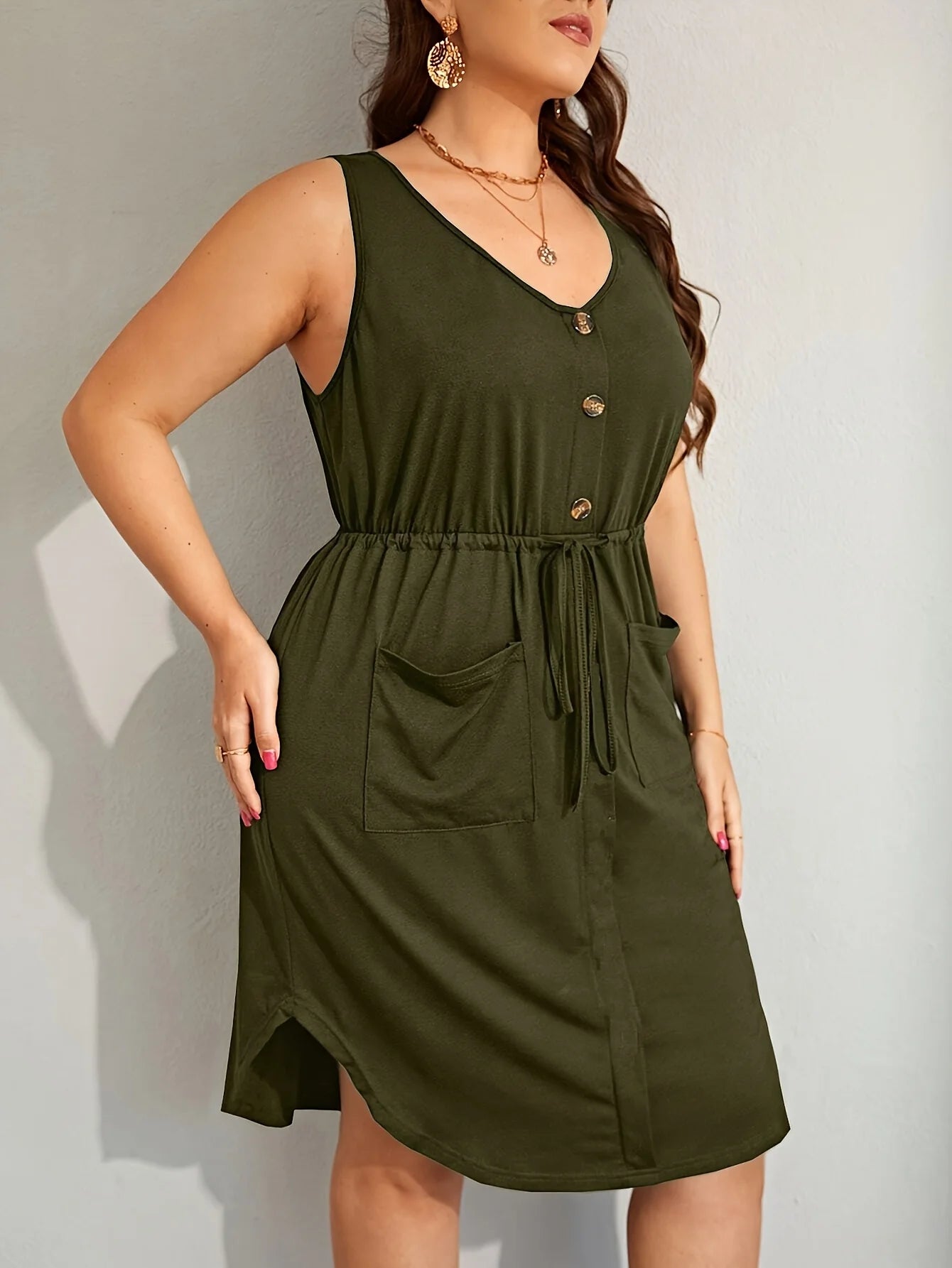 2025 European and American Export New Cross-Border Spring and Summer Skirt Loose Dress Button Pleated Skirt Large Size Slim Fit