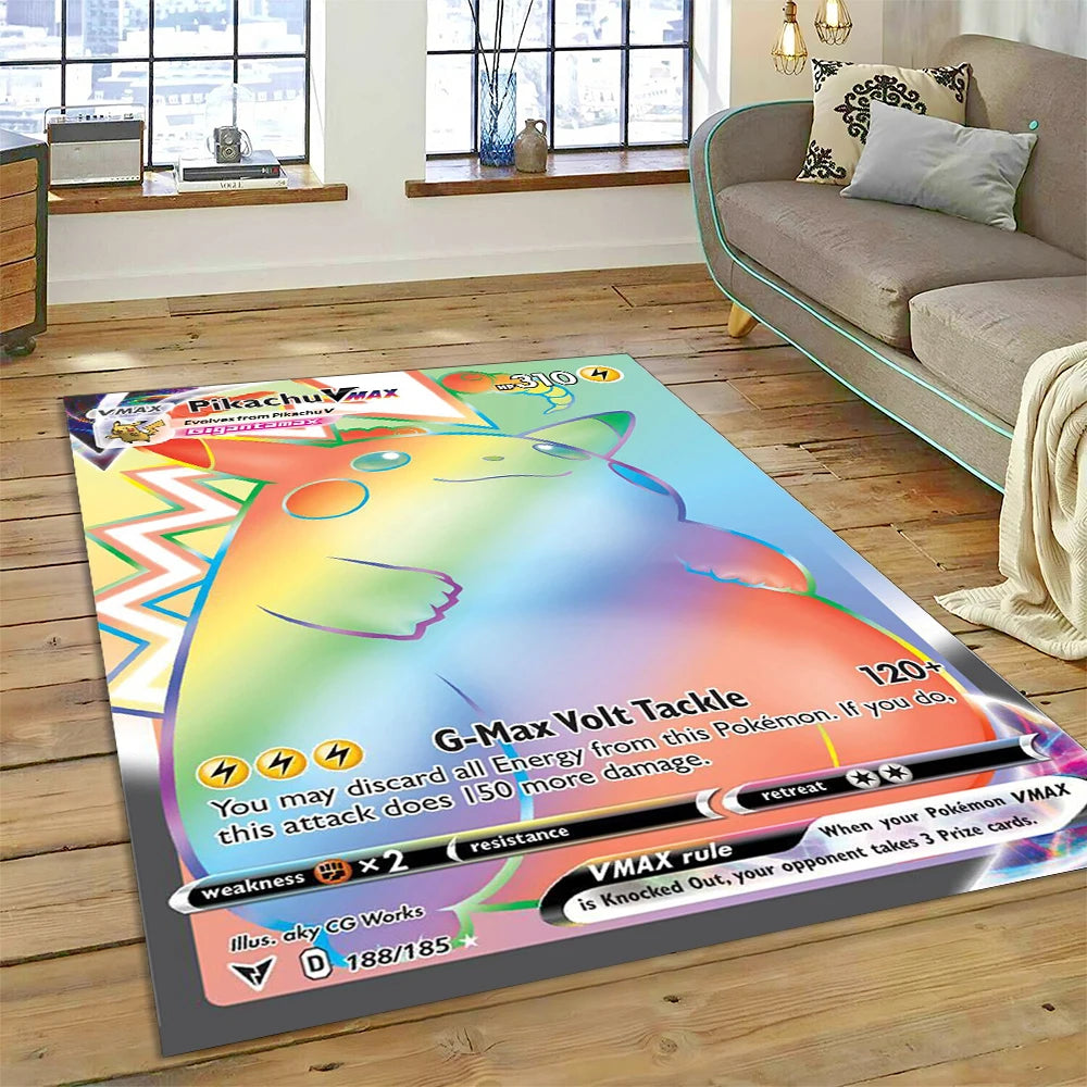 2025 New Pokemon Gold Card Pikachu Cartoon Gift Carpet Rug for Bedroom Living Room Home Sofa Decoration,Children Decor Floor Mat
