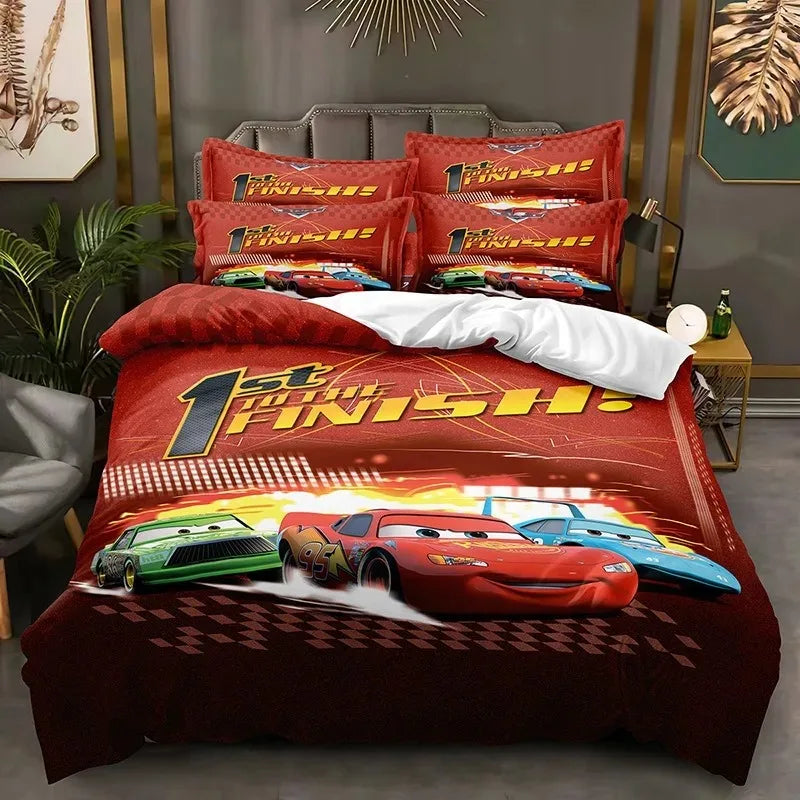 Cartoon Cars Bedding Set Lightning McQueen Duvet Cover Boy's Bedclothes Bed Linen Gift for Kids