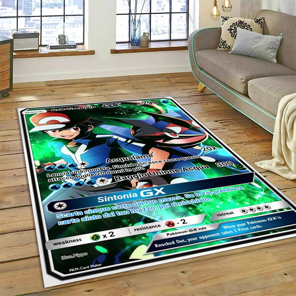 2025 New Pokemon Gold Card Pikachu Cartoon Gift Carpet Rug for Bedroom Living Room Home Sofa Decoration,Children Decor Floor Mat