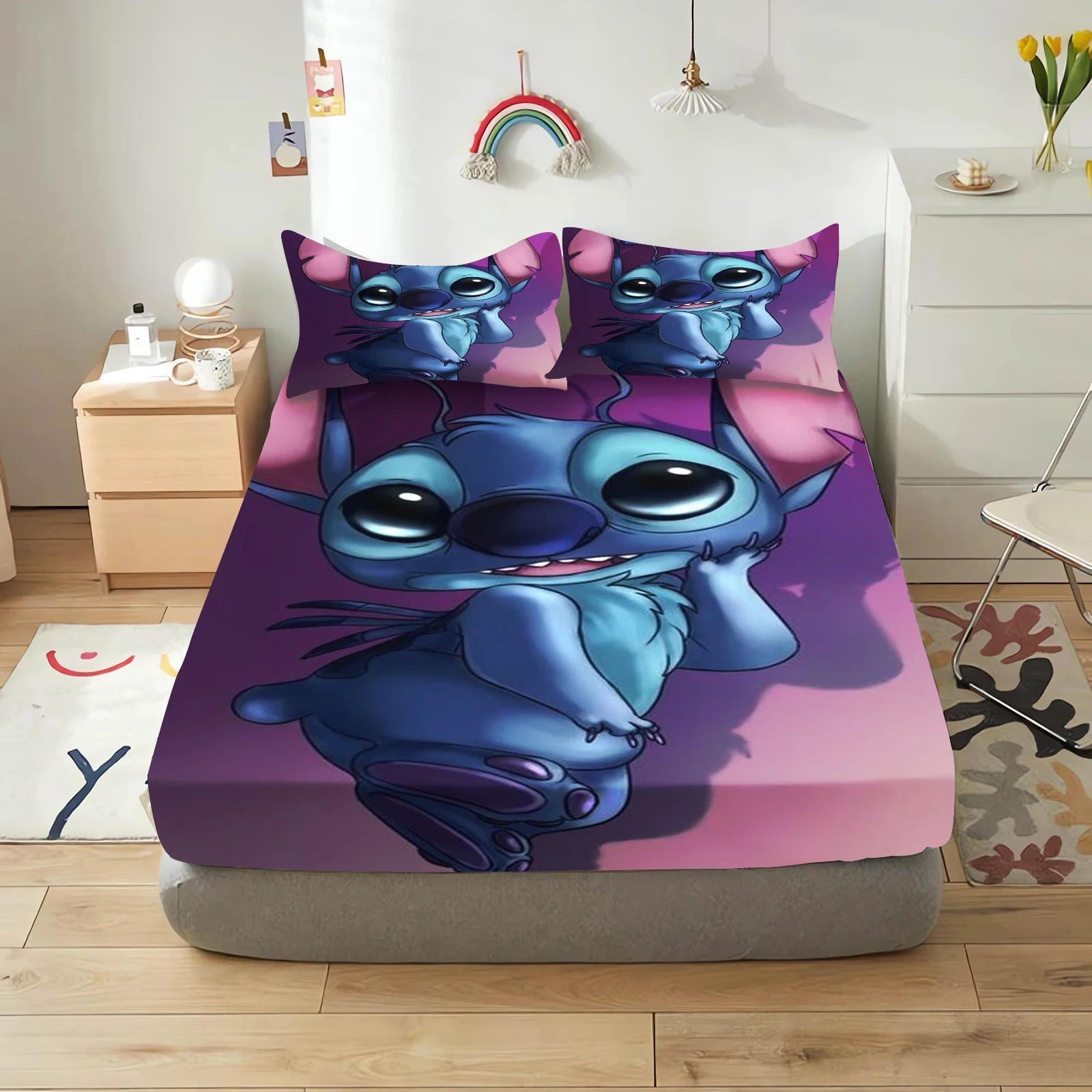 Stitch Cute Printed Cartoon Bedding Set Fitted Sheet Universal, Suitable For Children And Adults Nordica Plush Home Decor
