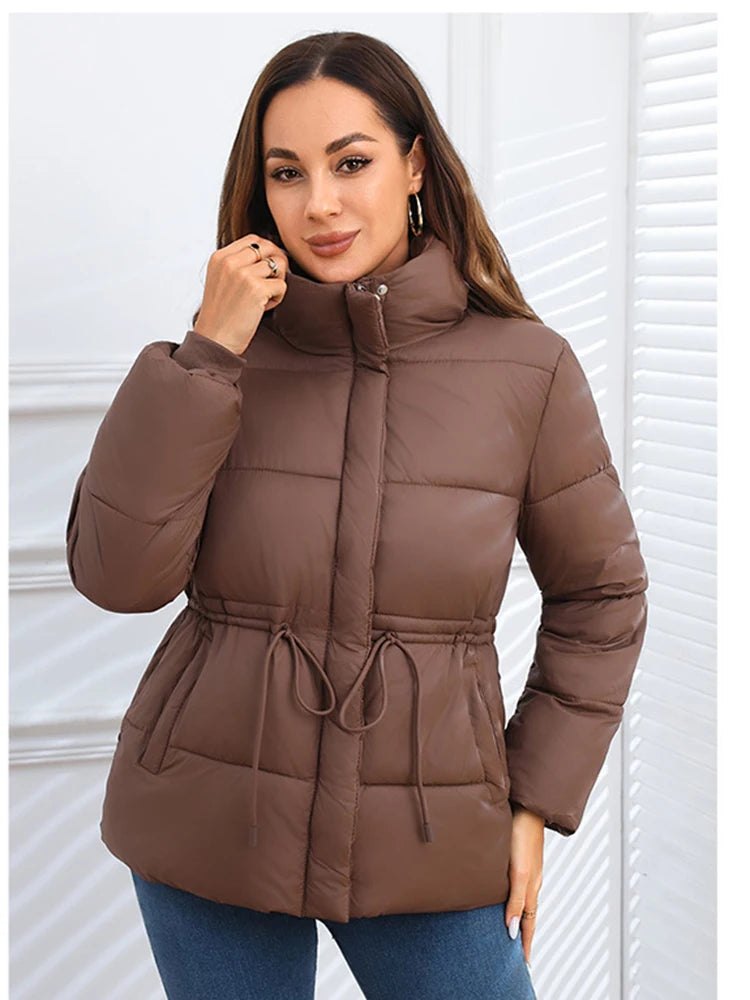 Winter Drawstring Lace-up Snow Women's Warm Down Jacket Hooded Puffer Jacket Women Parkas High Quality Cotton Padded Coat