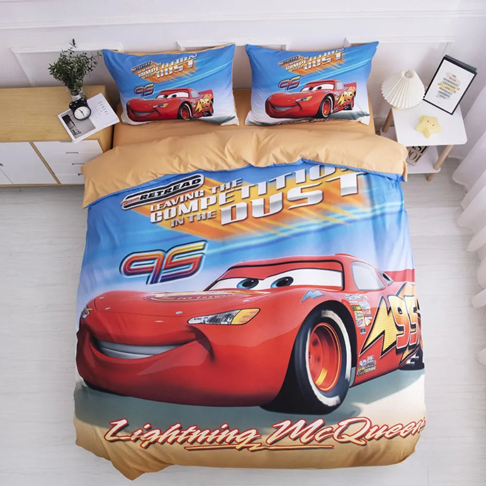 Cars Bedding Set,Reversible Duvet Cover Set with Pillowcase 2/3Pcs,Lightning Mcqueen Quilt Cover for Kids Children Car Fans