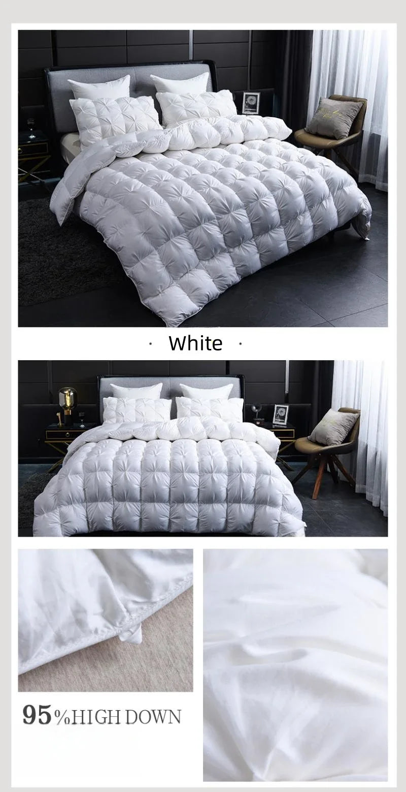 White Goose Down Comforter Warm Winter Thick 3D Bread Bed Blanket Luxury Pinch Pleated Filling for Quilts Single Double Duvet