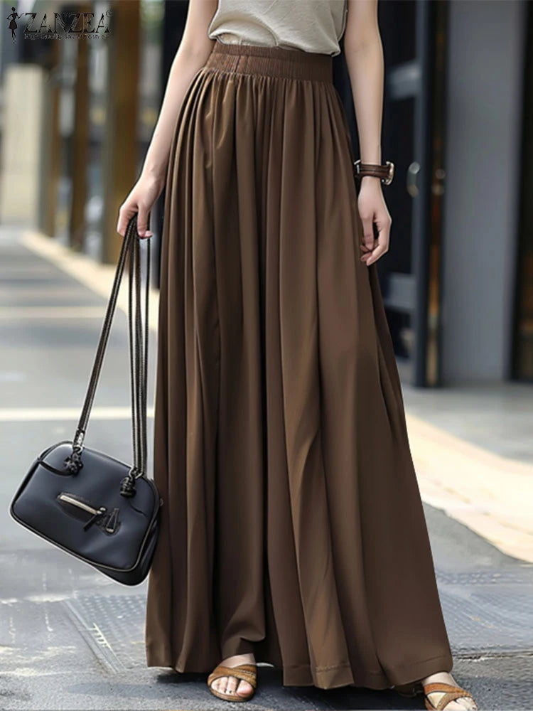 ZANZEA Casual Loose Korean Fashion Long Jupes Ruffled Streetwear Solid High Waist A-line Faldas Women Autumn 2024 Maxi Skirts