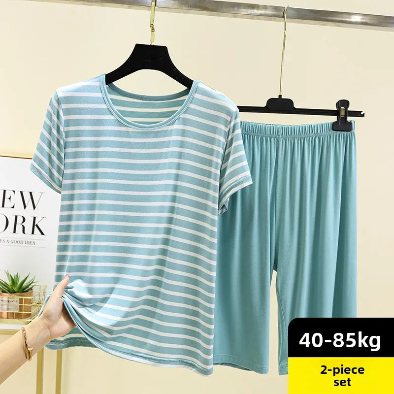 Modal Striped Spwear Set Women Summer Thin Loose ort Sve Casual orts Two Piece Set Comfortable Breathable Nightgown