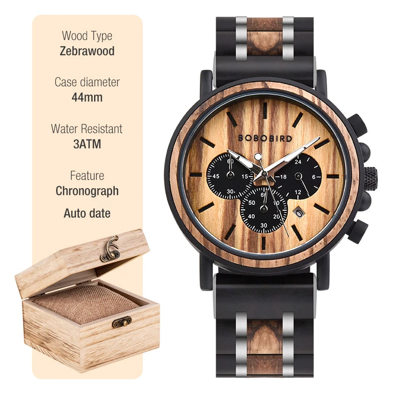 BOBO BIRD Montre homme cadre en bois