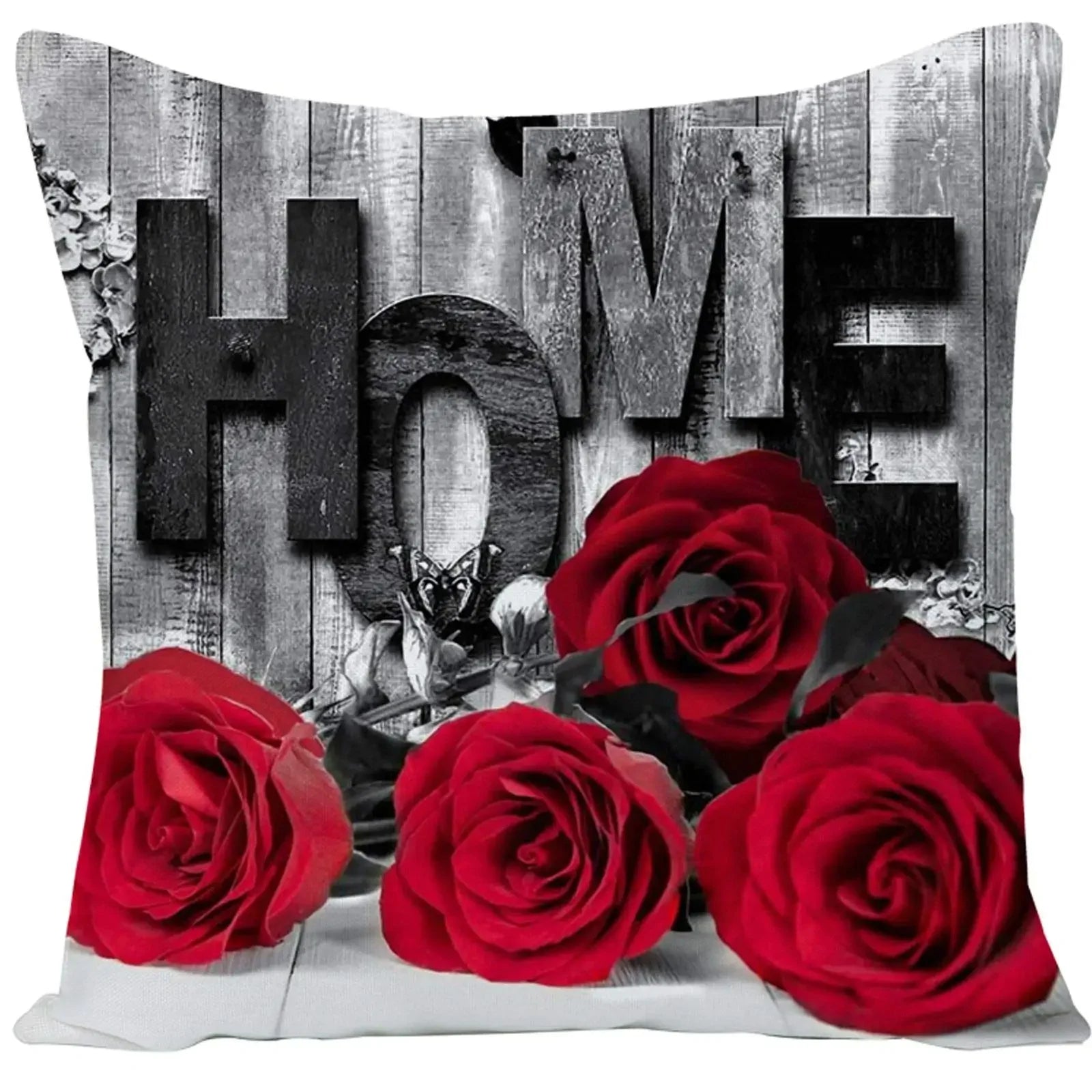 Poetic Red Rose Flower Print Polyester Pillowcase Sofa Cushion Cover Home Improvement  Decor Square 45x45