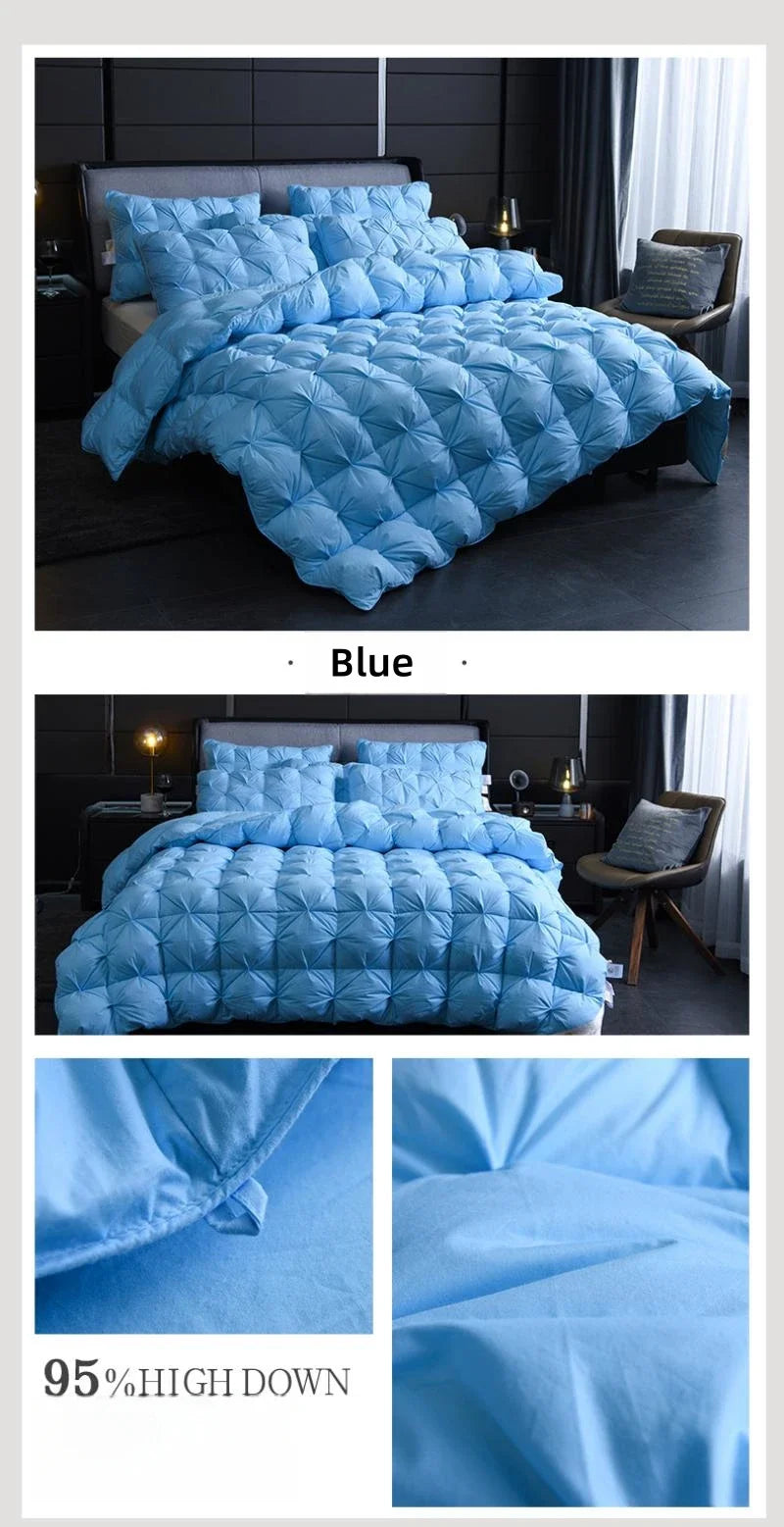 White Goose Down Comforter Warm Winter Thick 3D Bread Bed Blanket Luxury Pinch Pleated Filling for Quilts Single Double Duvet