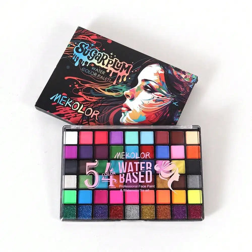 1 boîte de set de peinture pour visage de 54 couleurs, palette d'eyeliner à activer à l'eau, maquillage principal, poudre de peinture pour palette, peinture pour visage professionnelle.