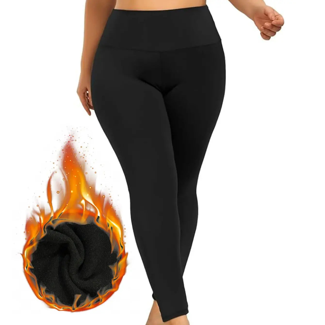 Autumn And Winter Solid Color Plus-size Nine-point Pants Black High-waisted Tight-fitting Leggings And Fleece Thick-legged Pants