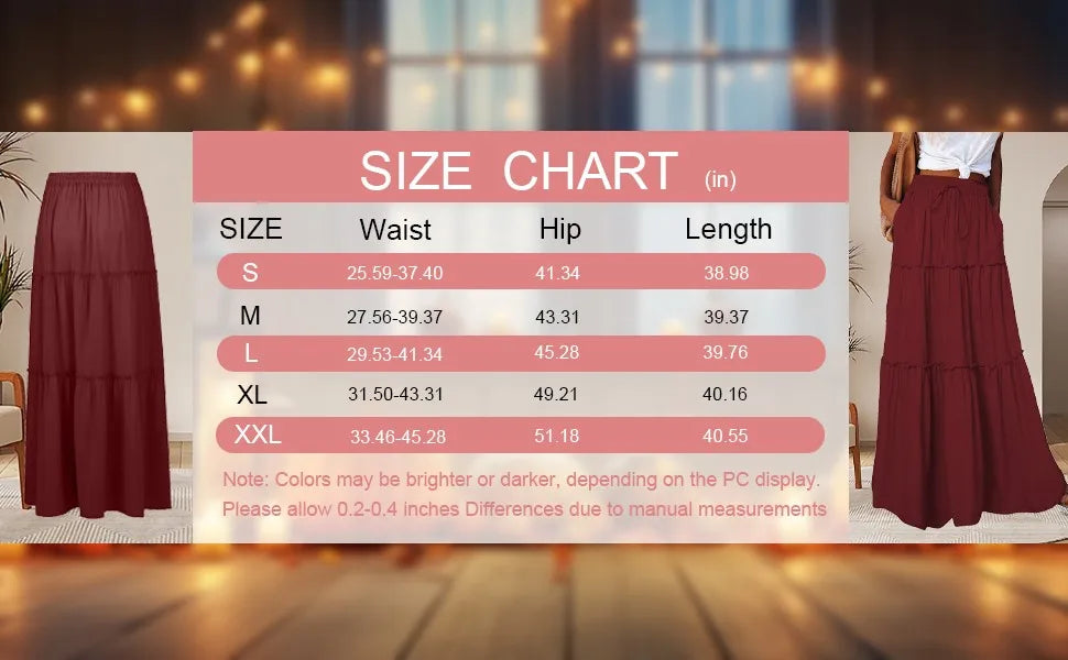 Women's Fashion Solid Color Skirts Ruffled layered skirt High waist elasticated ruffled Tie long skirt summer Loose Skirt faldas