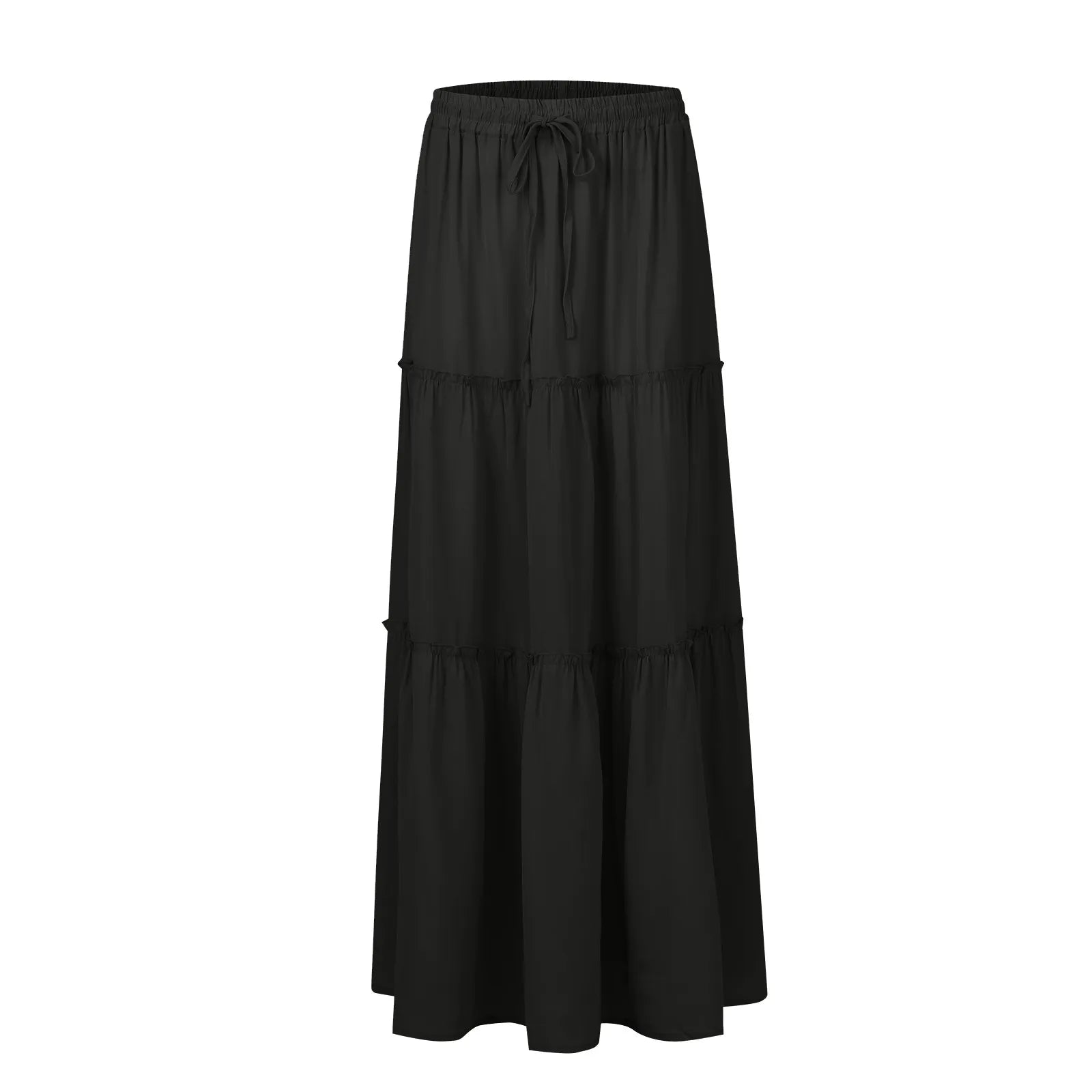 Women's Fashion Solid Color Skirts Ruffled layered skirt High waist elasticated ruffled Tie long skirt summer Loose Skirt faldas