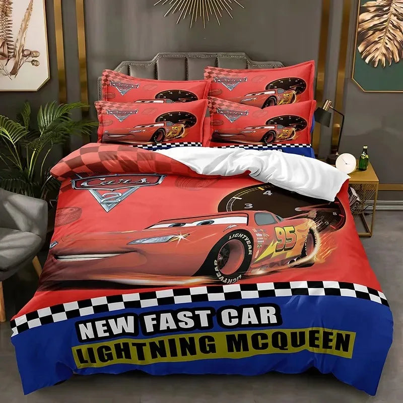 Cartoon Cars Bedding Set Lightning McQueen Duvet Cover Boy's Bedclothes Bed Linen Gift for Kids