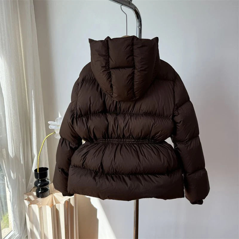 Winter Drawstring Lace-up Snow Women's Warm Down Jacket Hooded Puffer Jacket Women Parkas High Quality Cotton Padded Coat