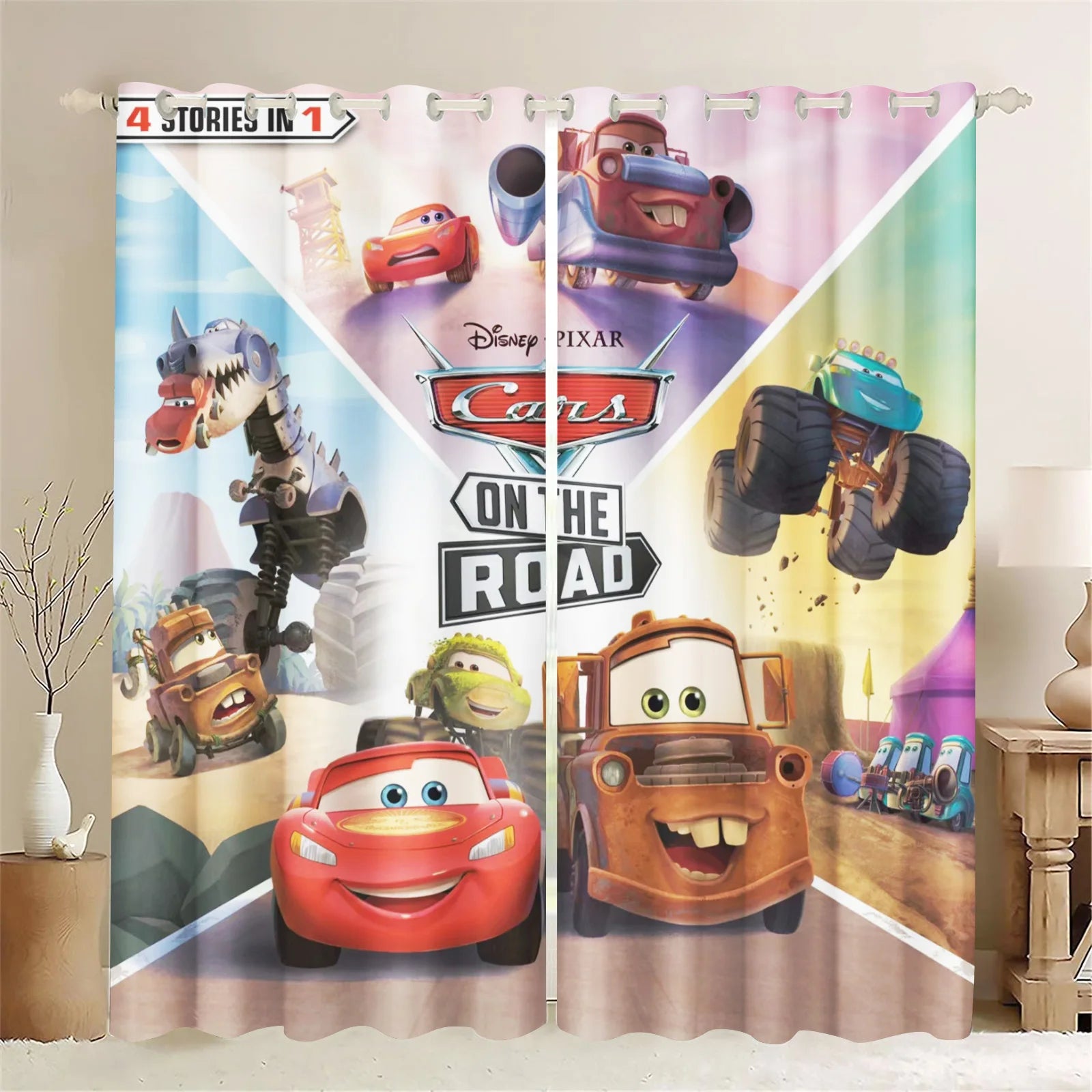 Lightning McQueen Series Curtains For Living Room Luxury Set Home Decor Blackout Curtains Balcony Screen Dustproof Cartoon Home