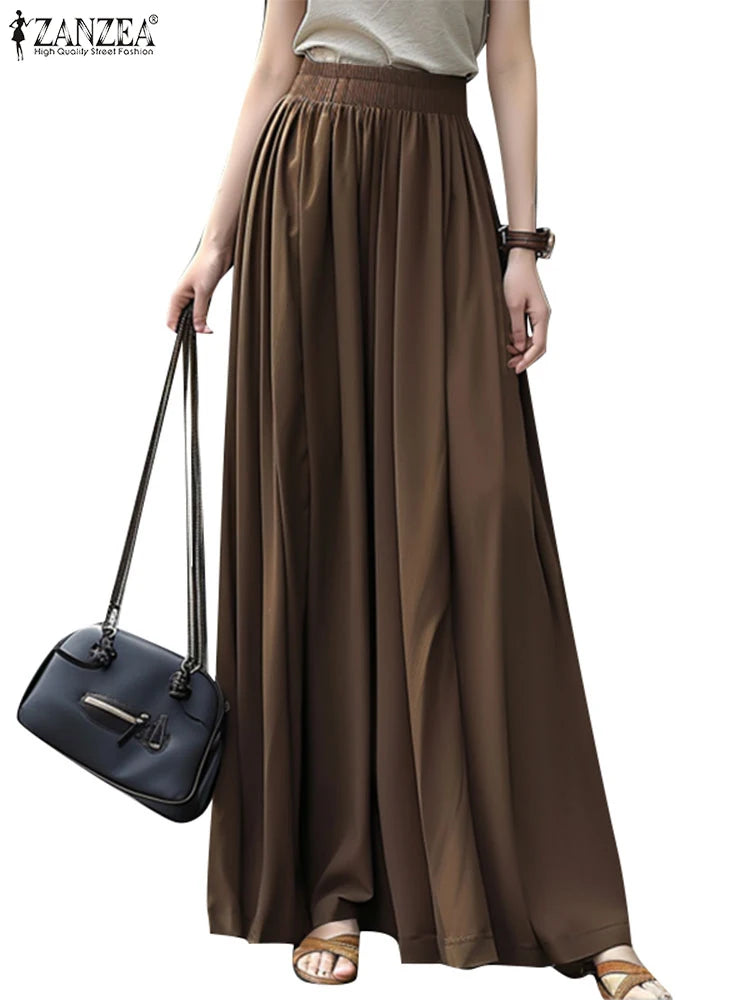 ZANZEA Casual Loose Korean Fashion Long Jupes Ruffled Streetwear Solid High Waist A-line Faldas Women Autumn 2024 Maxi Skirts
