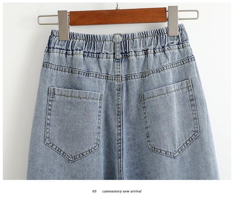 Plus Size Jeans For Women New 2025 High Elastic Waist Wide Leg Denim Pants With Pockets Korean Style Fashion Tassel Loose Jeans