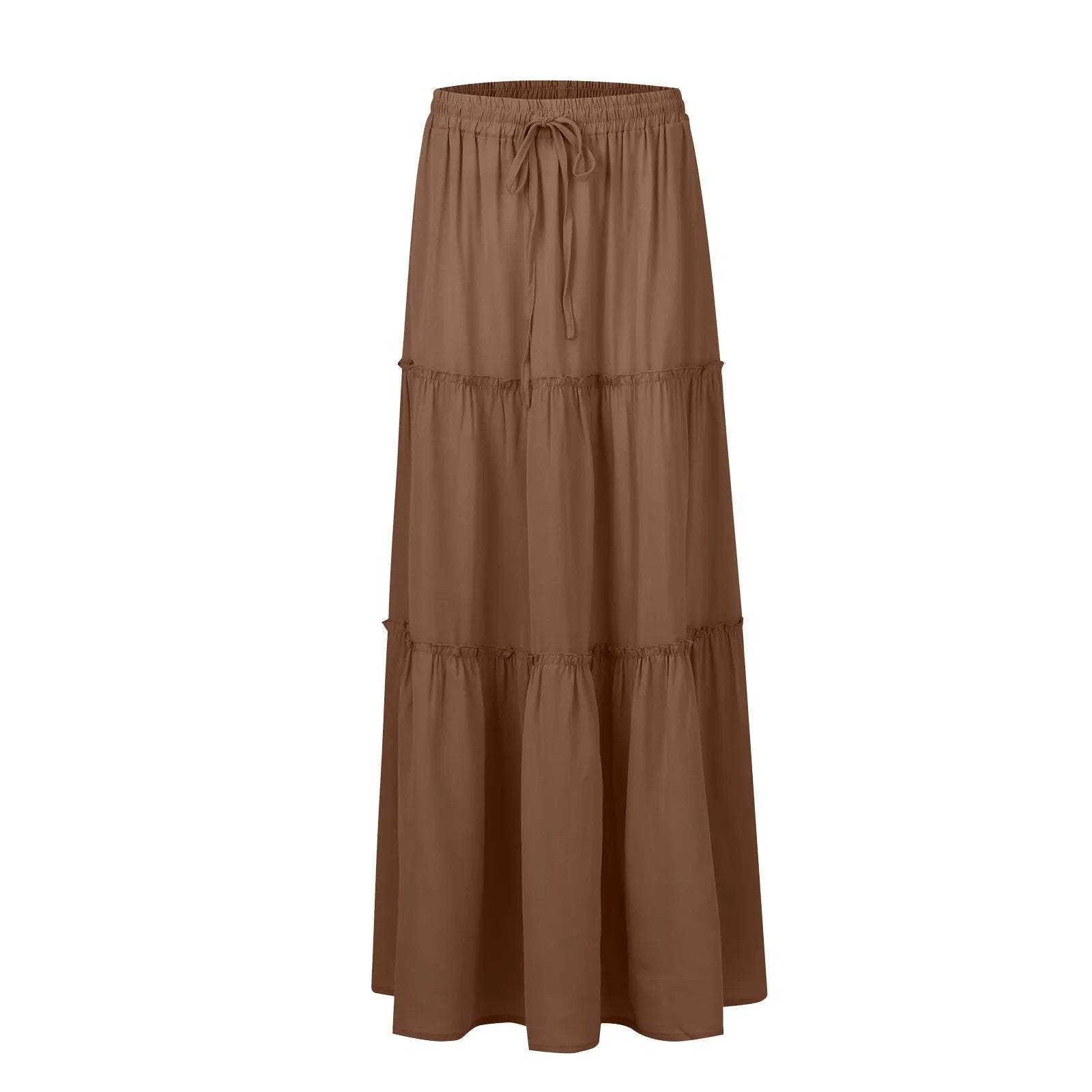 Women's Fashion Solid Color Skirts Ruffled layered skirt High waist elasticated ruffled Tie long skirt summer Loose Skirt faldas