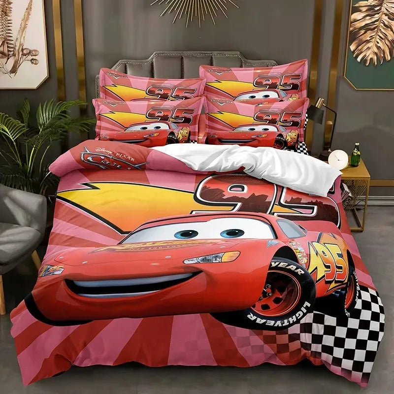 Cartoon Cars Bedding Set Lightning McQueen Duvet Cover Boy's Bedclothes Bed Linen Gift for Kids