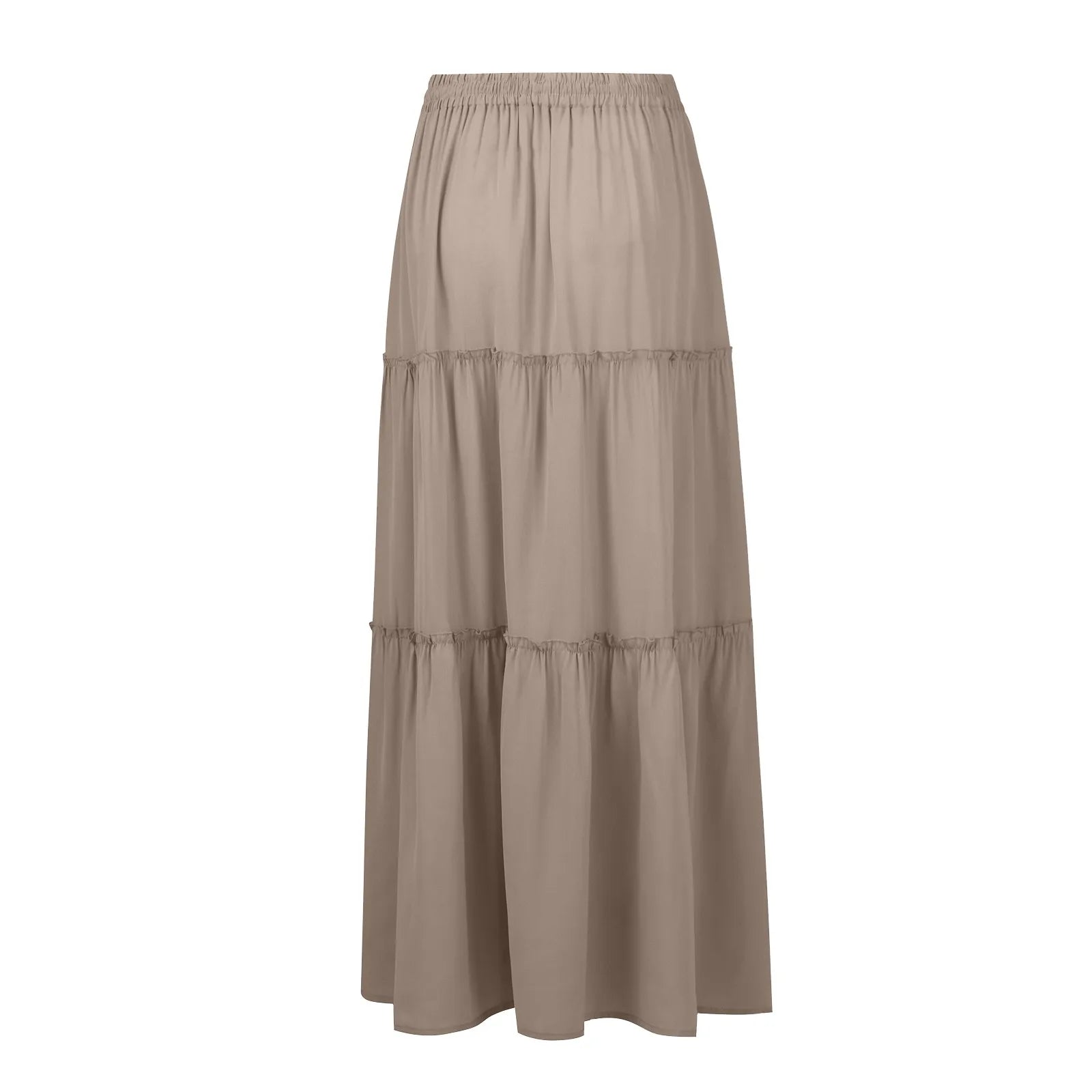 Women's Fashion Solid Color Skirts Ruffled layered skirt High waist elasticated ruffled Tie long skirt summer Loose Skirt faldas