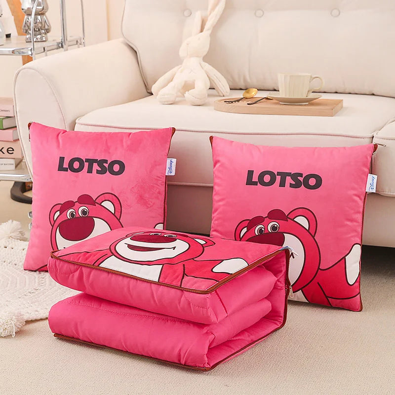 Winnie Bear Lotso Pillow Cartoon Outdoor Camping Portable Blanket Sofa Car Cushion Summer Air Conditioning Quilt Kid Gift